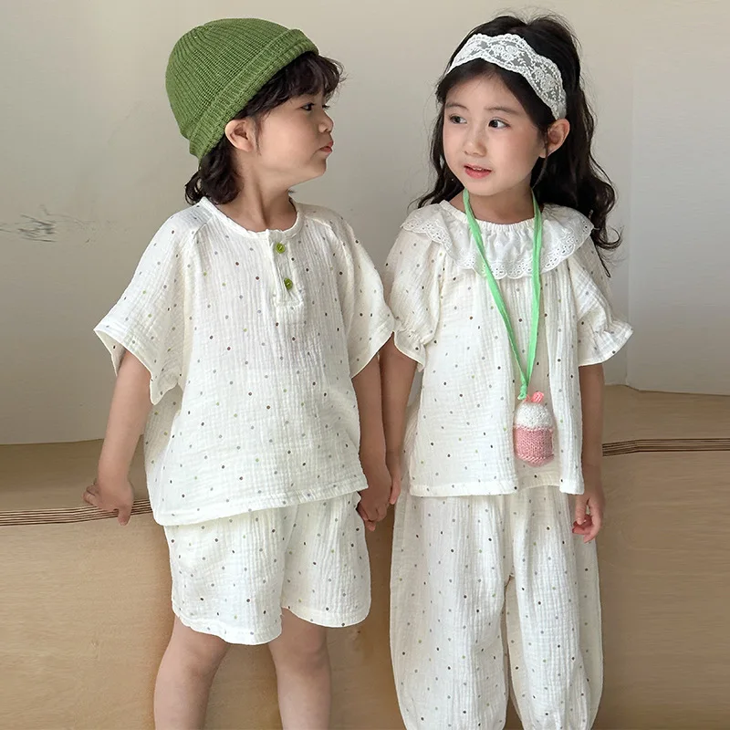 Children's Pajamas Suit 2025 Summer New Cotton Gauze Baby Boy's Suit Top+pant Girl's Home Clothes Brother Sister Clothes
Children's Pajamas Suit 2025 Summer New Cotton Gauze Baby Boy's Suit Top+pant Girl's Home Clothes Brother Sister Clothes