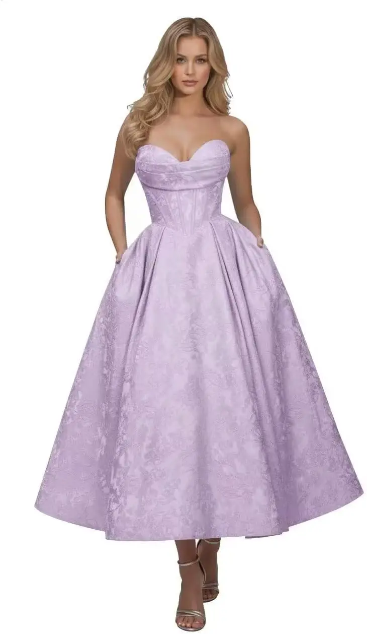 Strapless Floral Satin Prom Dresses for Women 2026 Jacquard Aline Formal Evening Party Dress with Pockets Bridesmaid Dresses
Strapless Floral Satin Prom Dresses for Women 2026 Jacquard Aline Formal Evening Party Dress with Pockets Bridesmaid Dresses