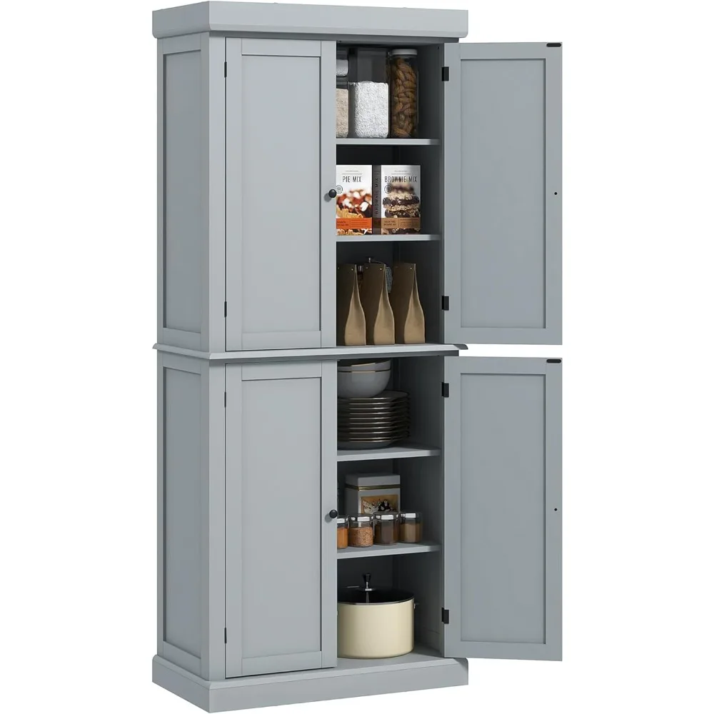 72.5" Freestanding Kitchen Pantry Cabinet, Tall Storage Cabinet with 4 Doors and 2 Adjustable Shelves for Dining Room, Gr
72.5" Freestanding Kitchen Pantry Cabinet, Tall Storage Cabinet with 4 Doors and 2 Adjustable Shelves for Dining Room, Gr