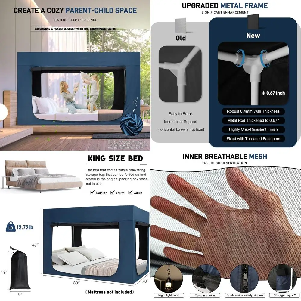 King Size Bed Tent for Adults & Kids - Portable 90% Blackout Sleeping Tent with 4 Doors & Breathable Material (Mattress Not Incl
King Size Bed Tent for Adults & Kids - Portable 90% Blackout Sleeping Tent with 4 Doors & Breathable Material (Mattress Not Incl