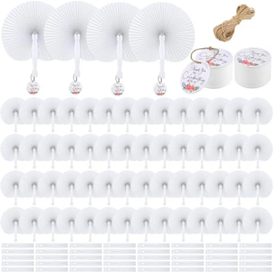 MCEAST 100 Pack White Folding Handheld Paper Fans with Tags, Round Shaped Wedding Paper Fans with Plastic Handle for Wedding Fa
MCEAST 100 Pack White Folding Handheld Paper Fans with Tags, Round Shaped Wedding Paper Fans with Plastic Handle for Wedding Fa