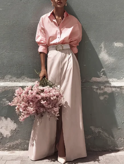 Two Piece Set Women Outfit 2026 Spring New Solid Color Turn-Down Collar Long Sleeve Shirt & High Waist Front Slit Long Skirt Set
Two Piece Set Women Outfit 2026 Spring New Solid Color Turn-Down Collar Long Sleeve Shirt & High Waist Front Slit Long Skirt Set