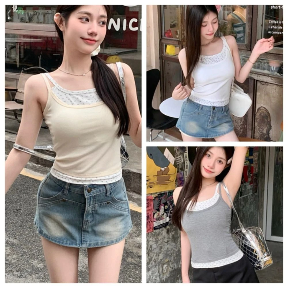 Ins with Chest Pads Slim Y2k Crop Top Spicy Girl Summer Fake Two Pieces Top Sweet Undershirts Sleeveless Camisole Women Girl
Ins with Chest Pads Slim Y2k Crop Top Spicy Girl Summer Fake Two Pieces Top Sweet Undershirts Sleeveless Camisole Women Girl