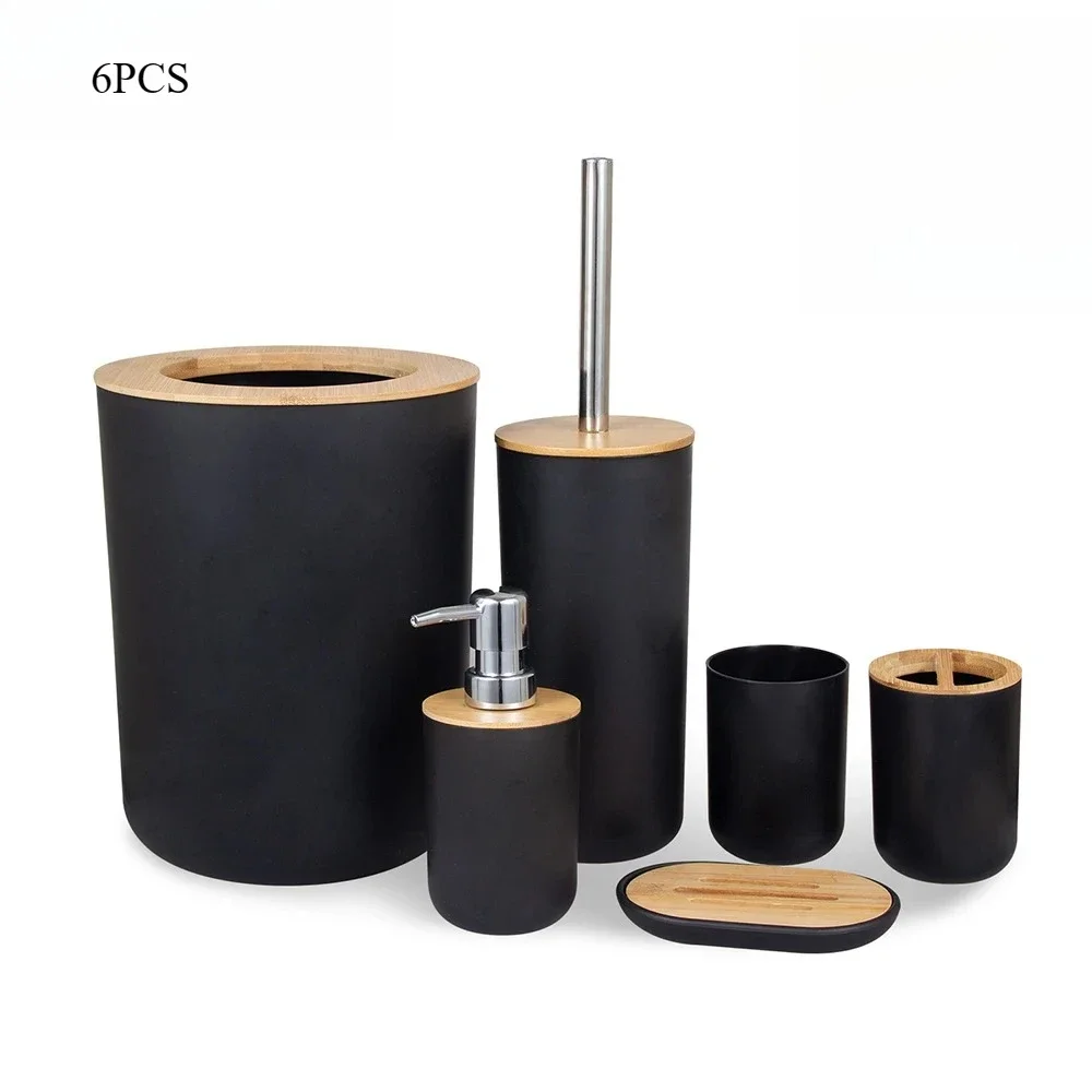 For Toothbrush Cup Holder 6Pcs/Set Soap Dispenser Box Toilet Brush Lotion Bottle Trash Can Bamboo Plastic Bathroom Storage Set
For Toothbrush Cup Holder 6Pcs/Set Soap Dispenser Box Toilet Brush Lotion Bottle Trash Can Bamboo Plastic Bathroom Storage Set
