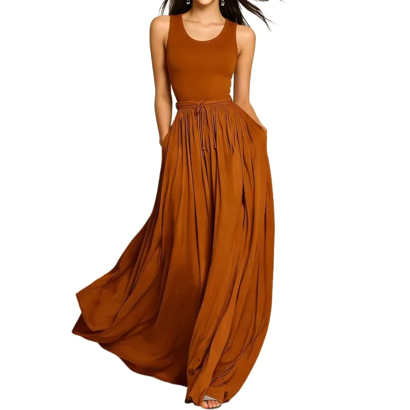 Women Sleeveless U Neck Solid Color Tie Waist Flowy Long Tank Dress with Pockets Elegant Casual Party Floor Length Sundress
Women Sleeveless U Neck Solid Color Tie Waist Flowy Long Tank Dress with Pockets Elegant Casual Party Floor Length Sundress
