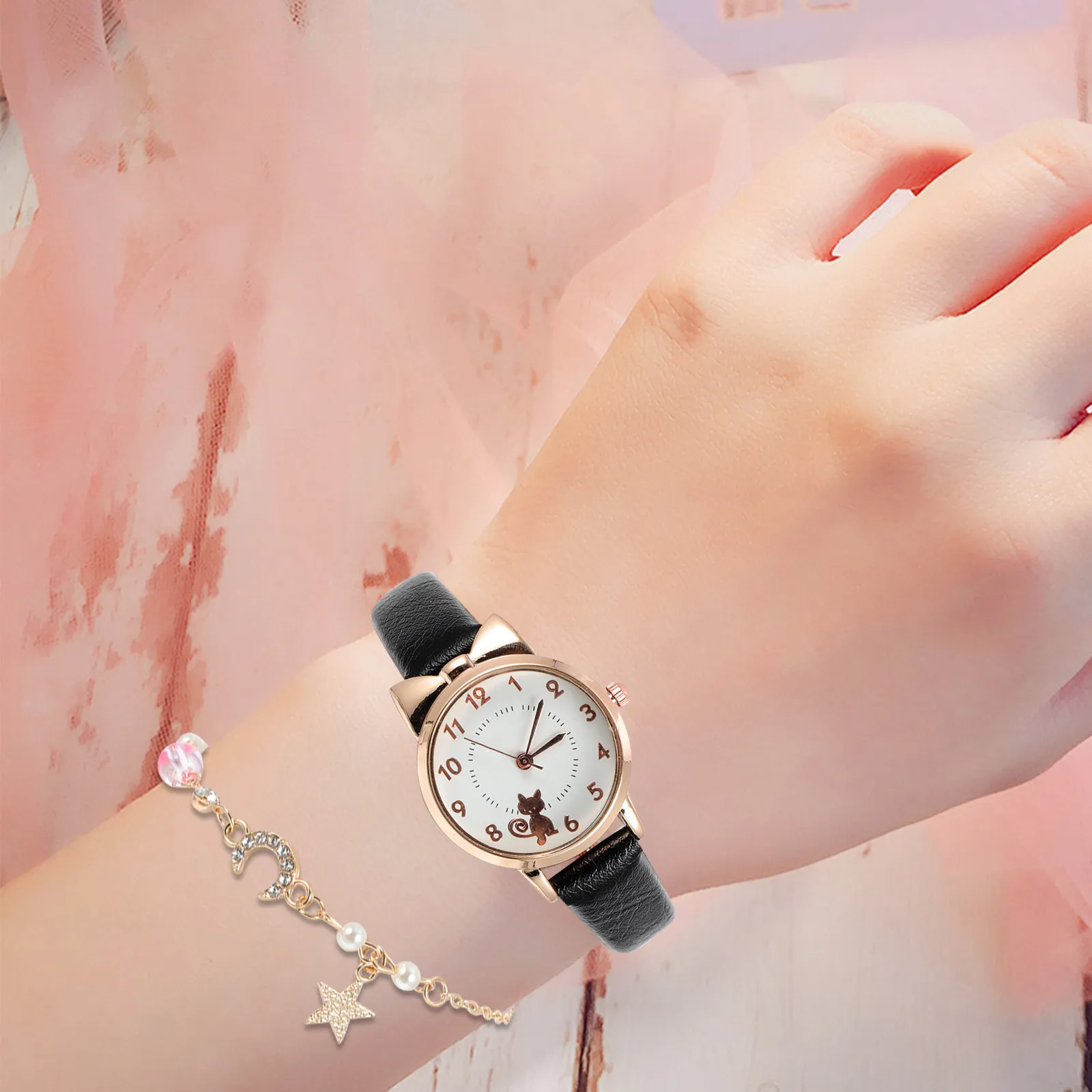 Набор из элегантных часов и браслета с дизайном кошки для женщин, кварцевый механизм, с мотивом звезд и луны, идеальный подарок на праздник или день рождения
Набор из элегантных часов и браслета с дизайном кошки для женщин, кварцевый механизм, с мотивом звезд и луны, идеальный подарок на праздник или день рождения