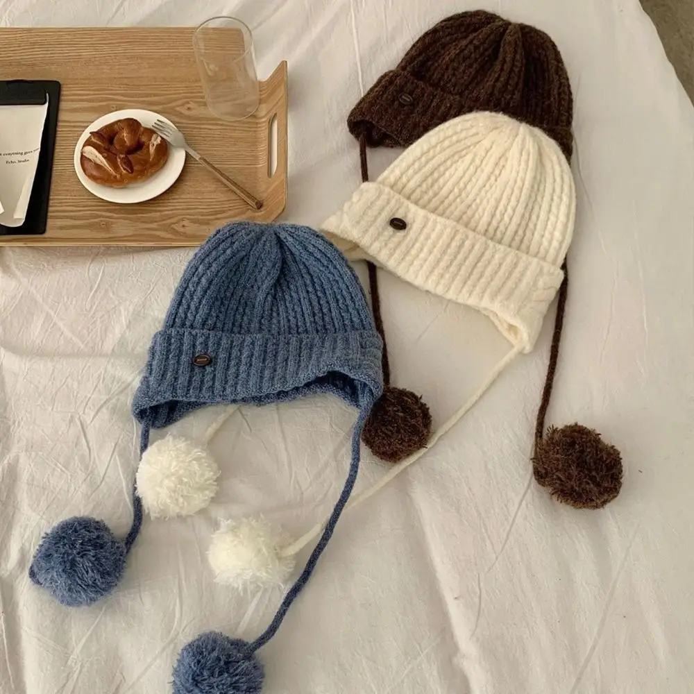 Korean Winter Y2k Knitted Cap Thick Soft Warm Pom-pom Knit Cap Windproof Casual Beanie Hats Outdoor 
Korean Winter Y2k Knitted Cap Thick Soft Warm Pom-pom Knit Cap Windproof Casual Beanie Hats Outdoor