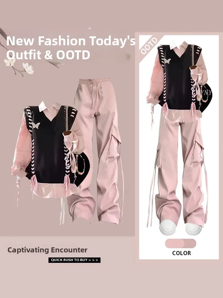 Sweet And Cool Dopaamine Pink Shirt Vest Women's Fashion Set College Style Three-piece Suit Polyester Fiber Long Sleeve ...
Sweet And Cool Dopaamine Pink Shirt Vest Women's Fashion Set College Style Three-piece Suit Polyester Fiber Long Sleeve ...