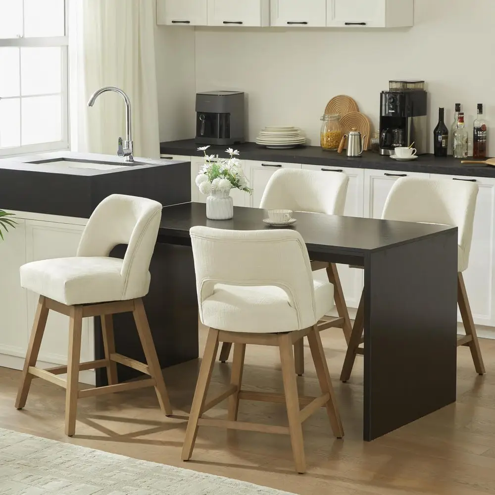 27 Swivel Bar Stools Set of 4, holstered Counter Height Bar Stools with Backrest and Rubberwood Legs, Fabric Barstools for Ki
27 Swivel Bar Stools Set of 4, holstered Counter Height Bar Stools with Backrest and Rubberwood Legs, Fabric Barstools for Ki