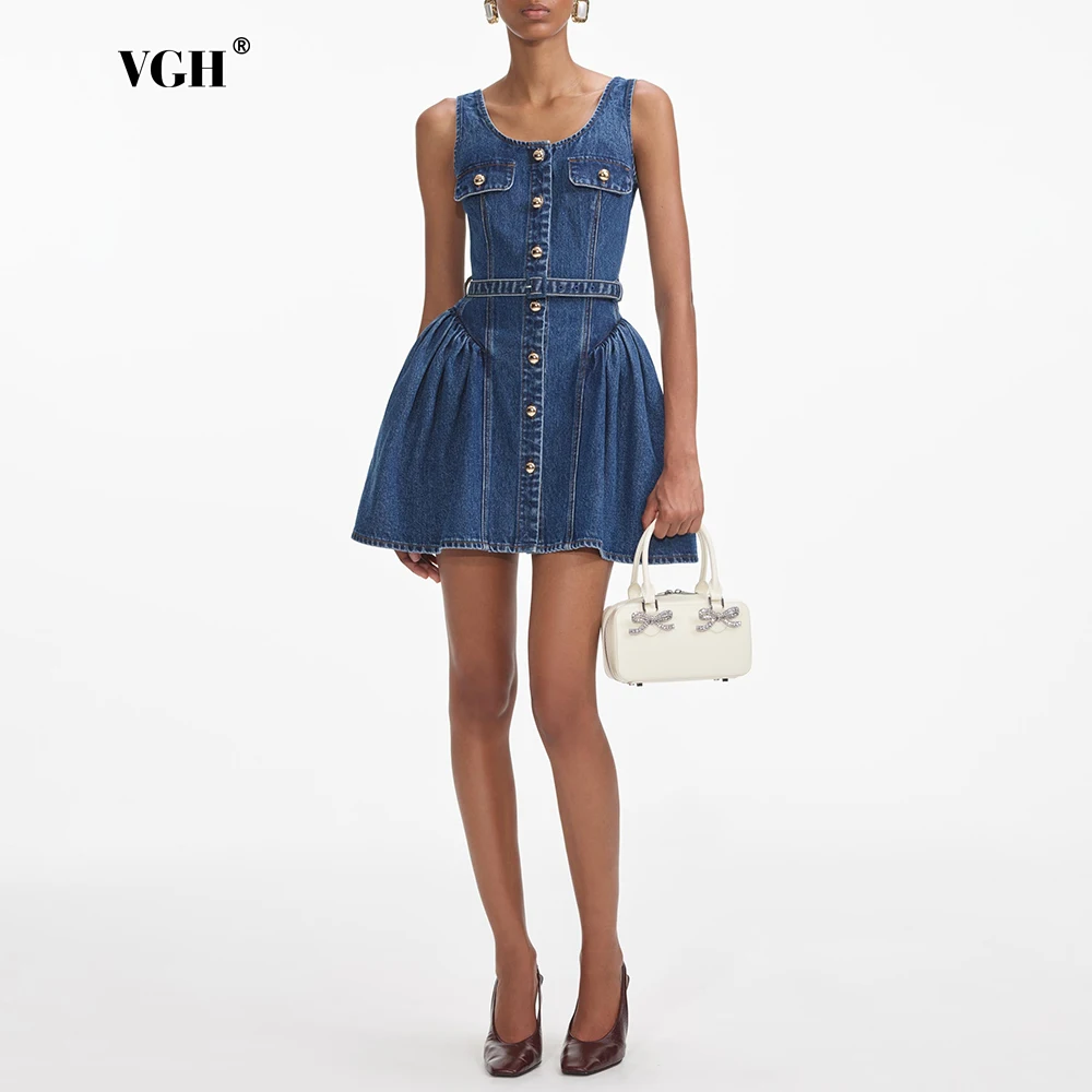 Vintage New Patchwork Lace Up Denim Short Dress For Women Round Neck Sleeveless High Waist Spliced Buttons Dresses Female
Vintage New Patchwork Lace Up Denim Short Dress For Women Round Neck Sleeveless High Waist Spliced Buttons Dresses Female
