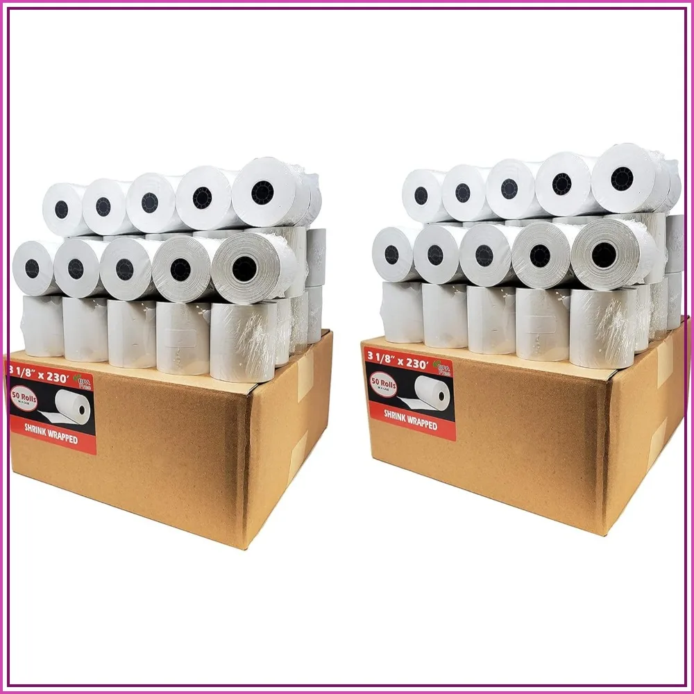 100 Rolls 3 1/8" x 230' Thermal Paper Receipt Rolls, 55 GSM Premium Quality, BPA Free, Fits All POS Cash Registers
100 Rolls 3 1/8" x 230' Thermal Paper Receipt Rolls, 55 GSM Premium Quality, BPA Free, Fits All POS Cash Registers