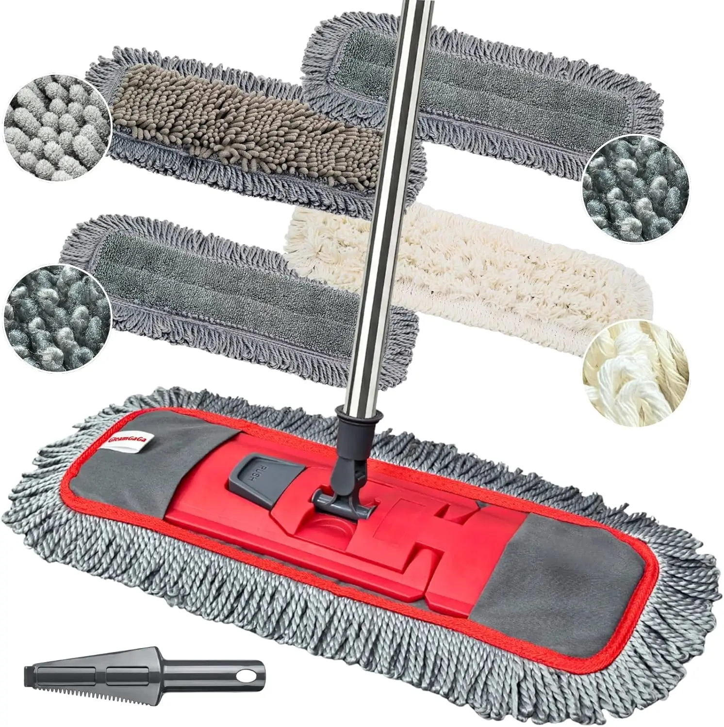 Dust Mop for Floor Cleaning with 4-in-1 Washable Pad System, Wet & Dry Multi-Purpose Mop with Built-In Scraper and Extra-Long
Dust Mop for Floor Cleaning with 4-in-1 Washable Pad System, Wet & Dry Multi-Purpose Mop with Built-In Scraper and Extra-Long