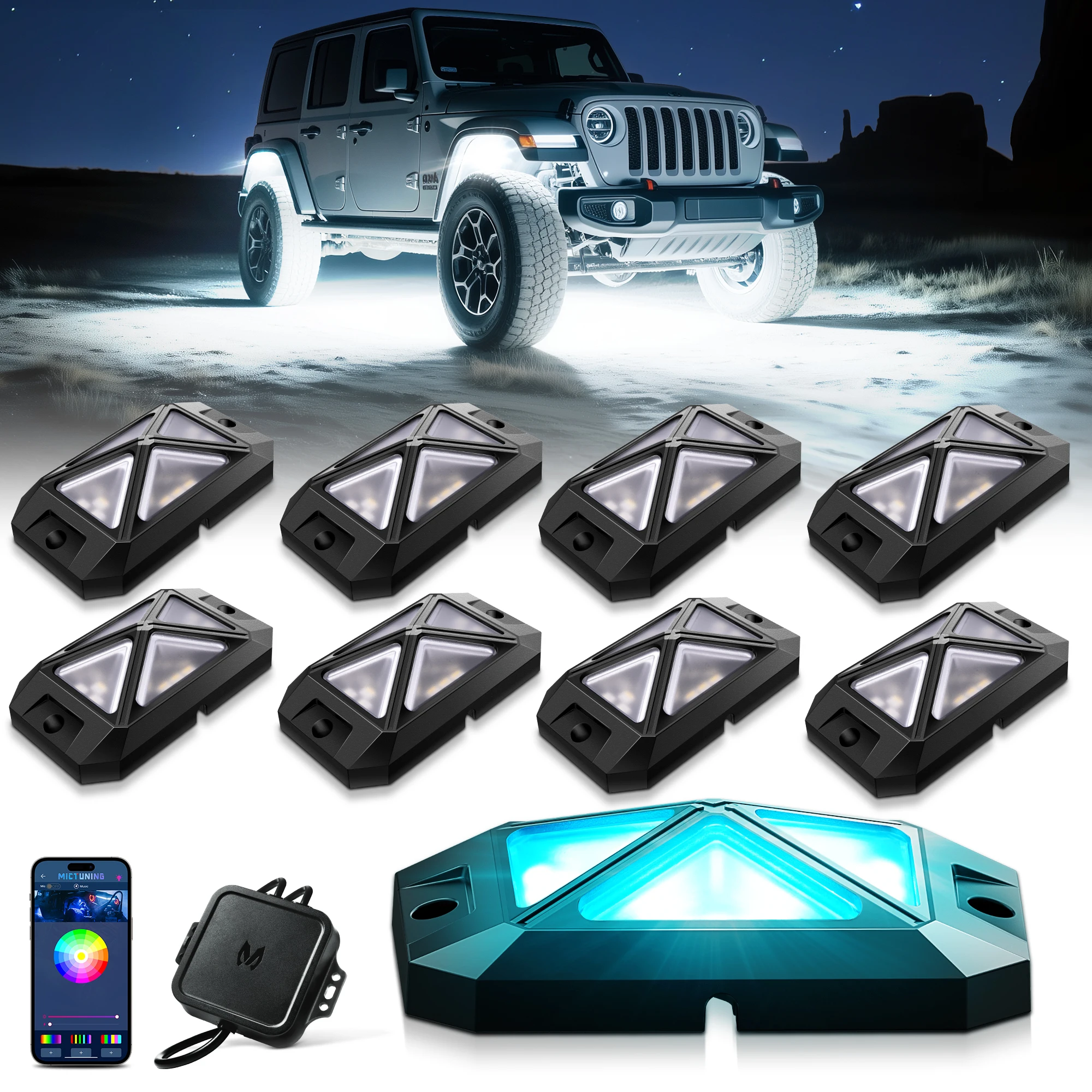 MICTUNING C4 RGBW LED Rock Lights,Unique 4-Sided Desig,8 Pods Underglow Neon Accent Lighting Kit,App Control Music Mode
MICTUNING C4 RGBW LED Rock Lights,Unique 4-Sided Desig,8 Pods Underglow Neon Accent Lighting Kit,App Control Music Mode