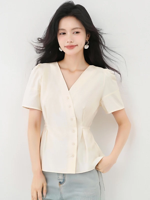 Slimming V-Neck Short Sleeve Shirt Women's Fashionable Versatile Summer 2026 Design Sense Waist-Cinching Commute Top
Slimming V-Neck Short Sleeve Shirt Women's Fashionable Versatile Summer 2026 Design Sense Waist-Cinching Commute Top