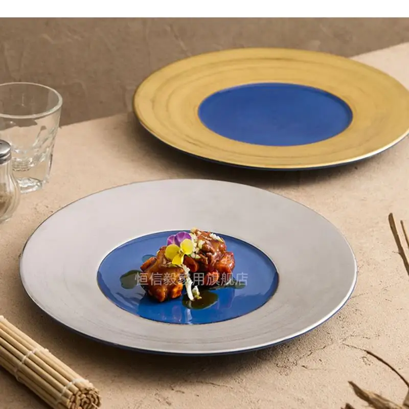 Gold Wide Edged Ceramic Flat Plate Steak Dessert Pasta Plates Sushi Molecular Cooking Tableware
Gold Wide Edged Ceramic Flat Plate Steak Dessert Pasta Plates Sushi Molecular Cooking Tableware