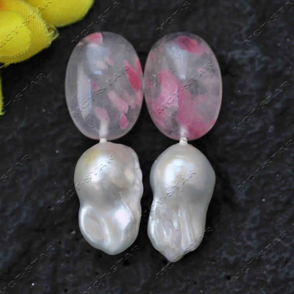 Z14640 A+ Natural 24mm Oval Pink Spot Rose Quartz Crystal White Baroque Keshi Pearl Dangle Earring
Z14640 A+ Natural 24mm Oval Pink Spot Rose Quartz Crystal White Baroque Keshi Pearl Dangle Earring