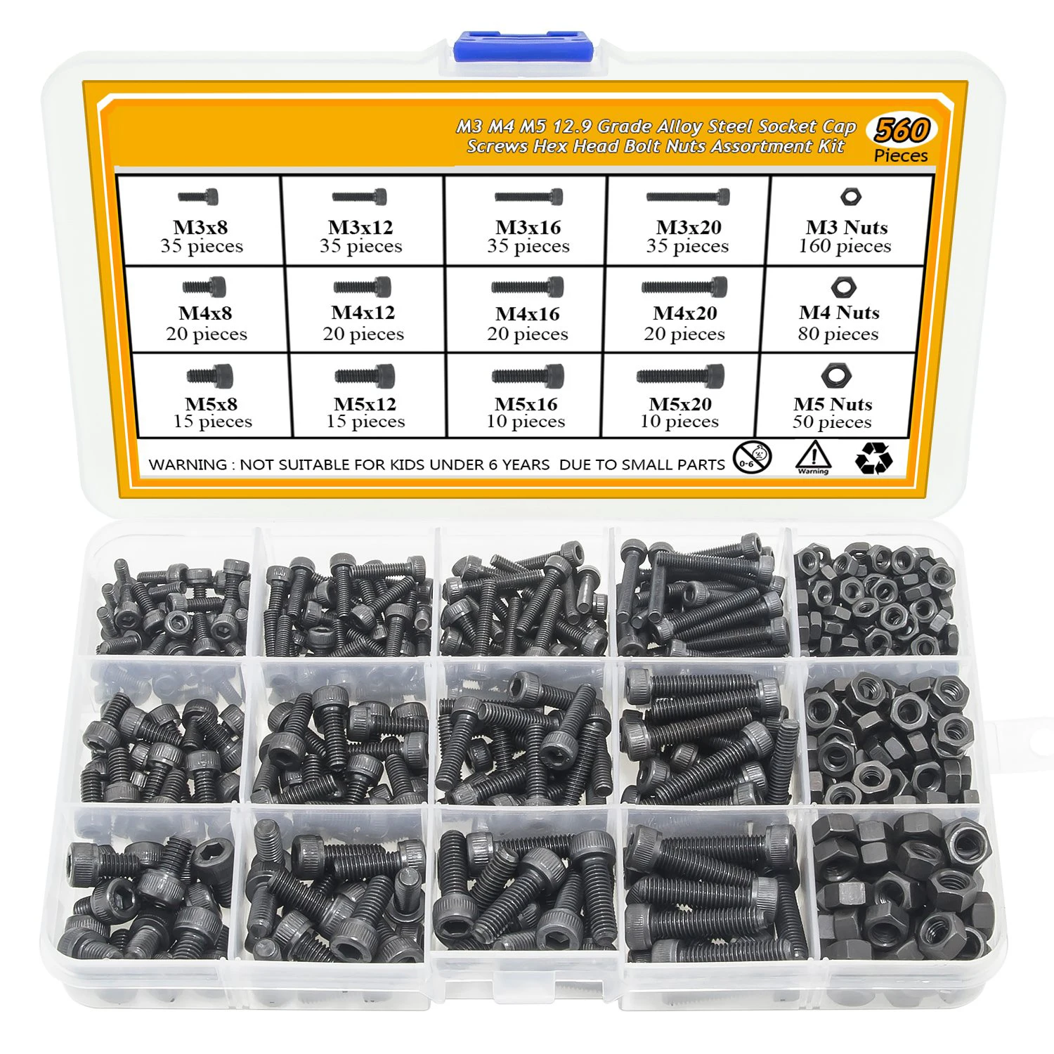 M3 M4 M5 Alloy Steel Hexagon Head Bolt Nut Combination Kit (560 pieces)
M3 M4 M5 Alloy Steel Hexagon Head Bolt Nut Combination Kit (560 pieces)