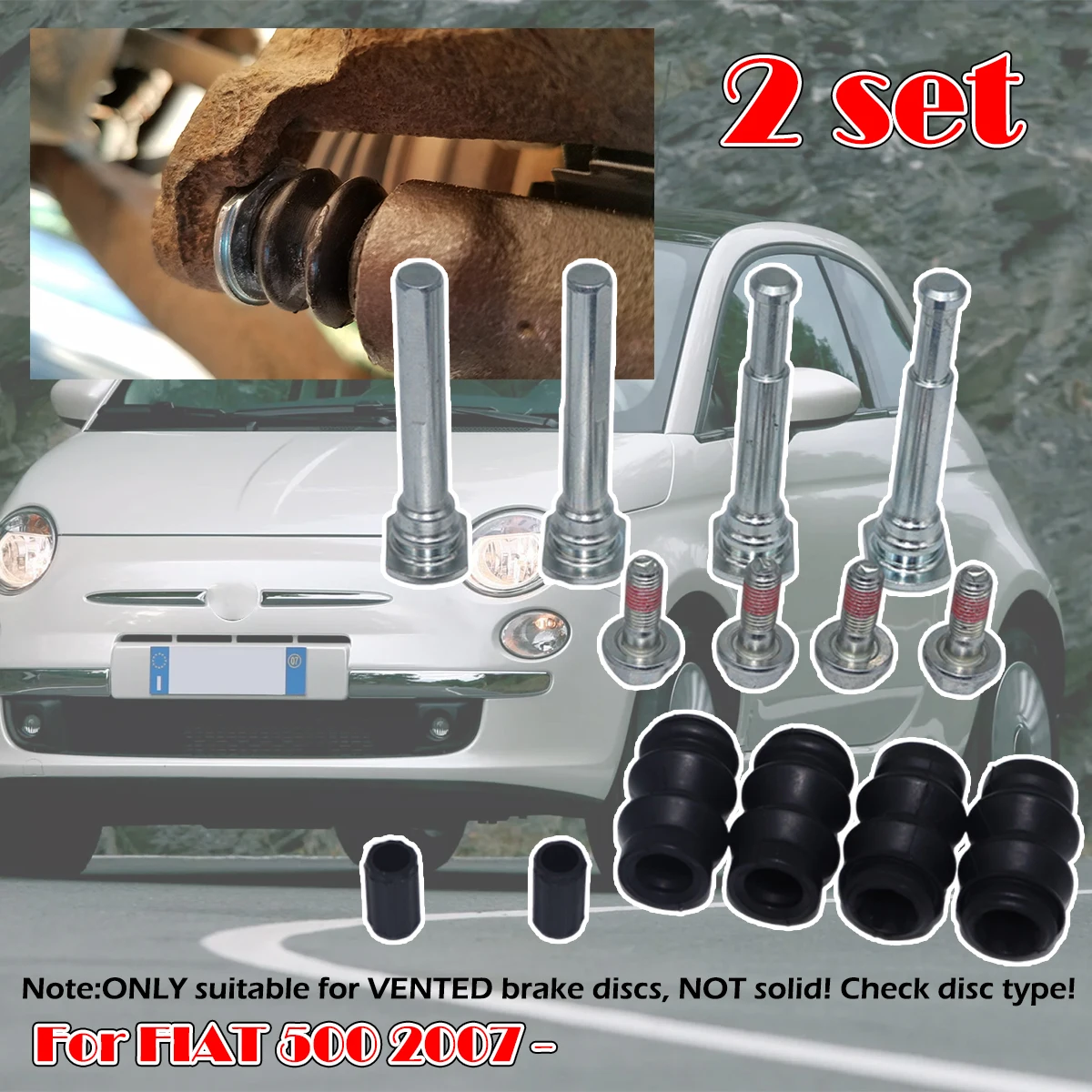 2Set For FIAT 500 2007 - Front Brake Caliper Slider Guide Pins Bolt Kit Left Right Disc Housing Bellows Sleeve Seal 113-1355X
2Set For FIAT 500 2007 - Front Brake Caliper Slider Guide Pins Bolt Kit Left Right Disc Housing Bellows Sleeve Seal 113-1355X