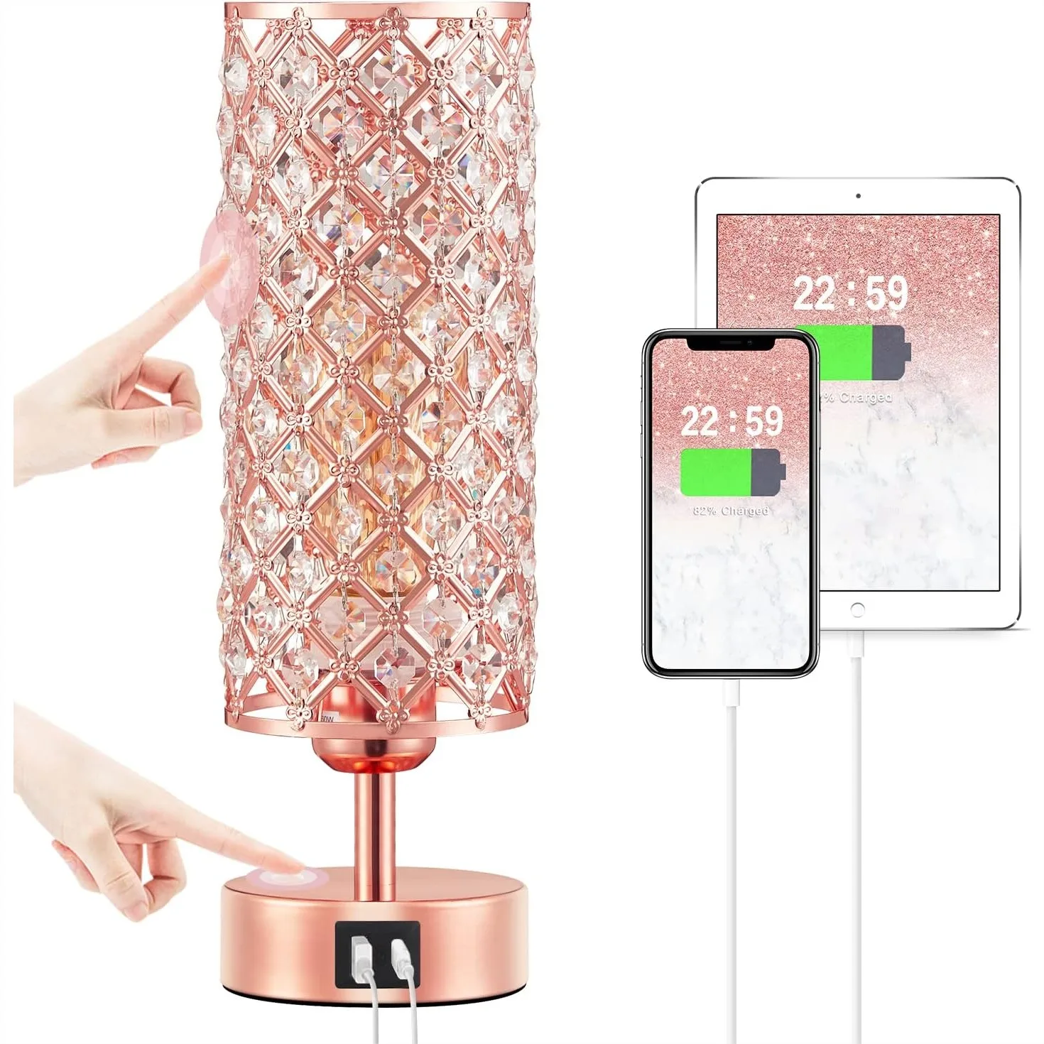 Crystal Table Lamp 3-Way Dimmable Touch Control Rose Gold Bedside Lamp With USB C And A Ports Nightstand Light For Living Room Bedroom Home Office Bulb Included
Crystal Table Lamp 3-Way Dimmable Touch Control Rose Gold Bedside Lamp With USB C And A Ports Nightstand Light For Living Room Bedroom Home Office Bulb Included