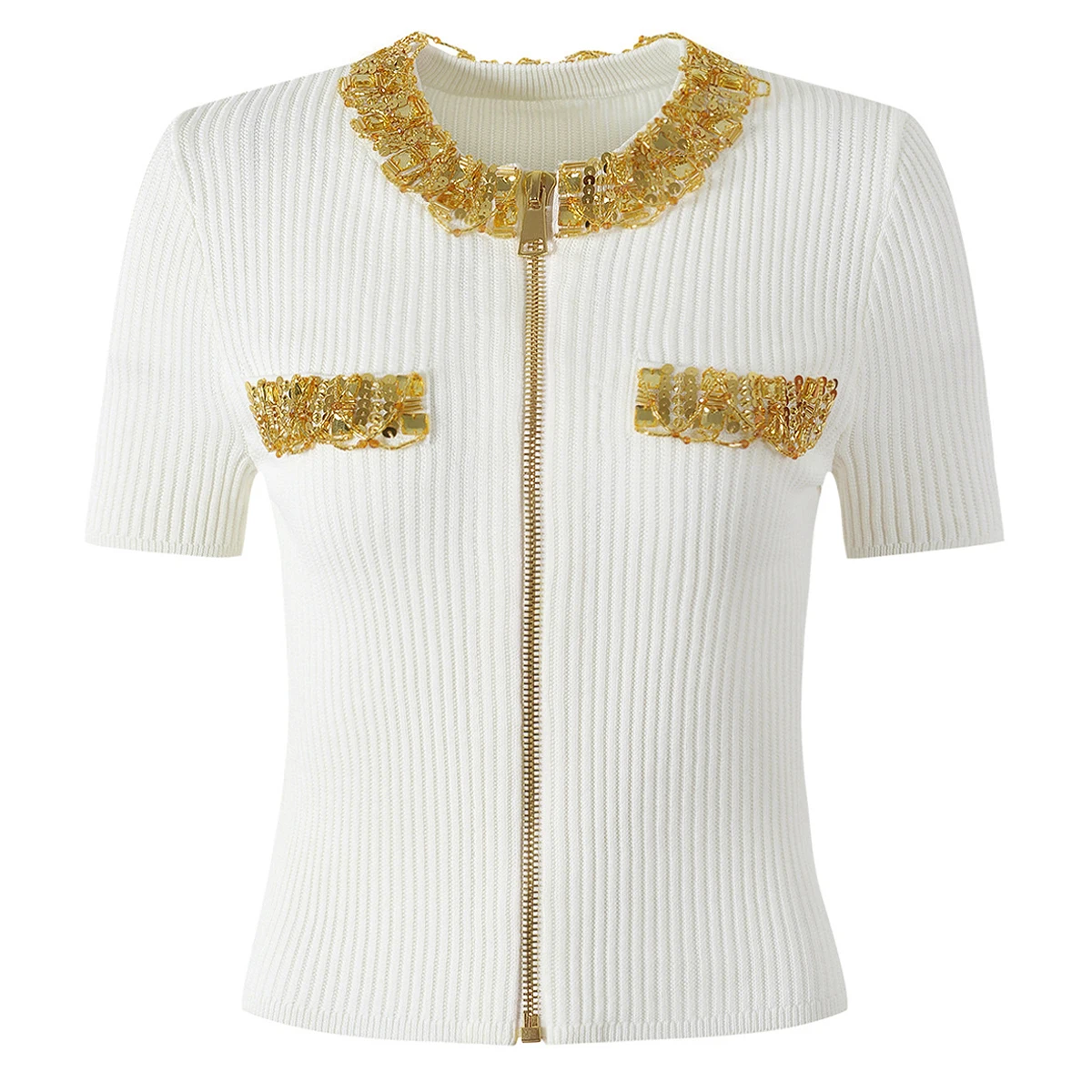 Summer New Style Commuter Short Sleeve Women's T-Shirt Heavy Duty Nail Bead Inlaid Diamond Fashion Versatile Knitted Top
Summer New Style Commuter Short Sleeve Women's T-Shirt Heavy Duty Nail Bead Inlaid Diamond Fashion Versatile Knitted Top