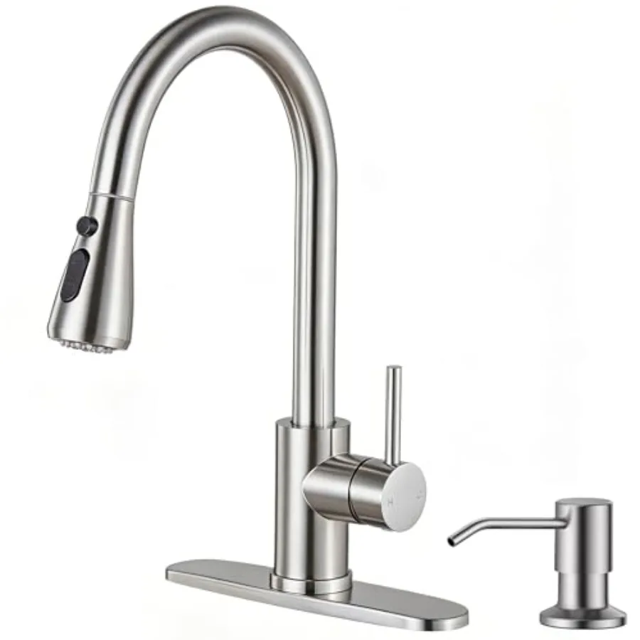 Kitchen Faucet with Soap Dispenser: 304 Stainless Steel Kitchen Sink Faucets with Pull Down Sprayer 3 Modes Single Handle High
Kitchen Faucet with Soap Dispenser: 304 Stainless Steel Kitchen Sink Faucets with Pull Down Sprayer 3 Modes Single Handle High