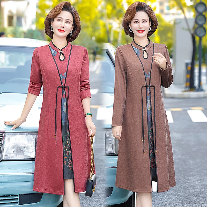 Spring /autumn Retro Asian style Women fake two Dresses elegant Knee Length Dress Woman
Spring /autumn Retro Asian style Women fake two Dresses elegant Knee Length Dress Woman