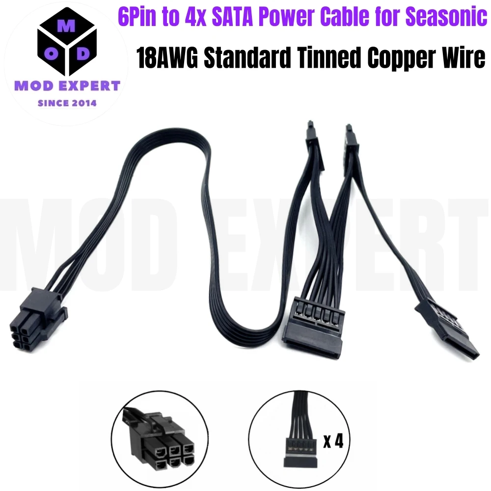 6Pin to 4 SATA Straight, SSD HDD Power Cable for Seasonic X-1250, X-1050, X-850, X-750, X-650 X-Series GOLD Modular Power Supply
6Pin to 4 SATA Straight, SSD HDD Power Cable for Seasonic X-1250, X-1050, X-850, X-750, X-650 X-Series GOLD Modular Power Supply