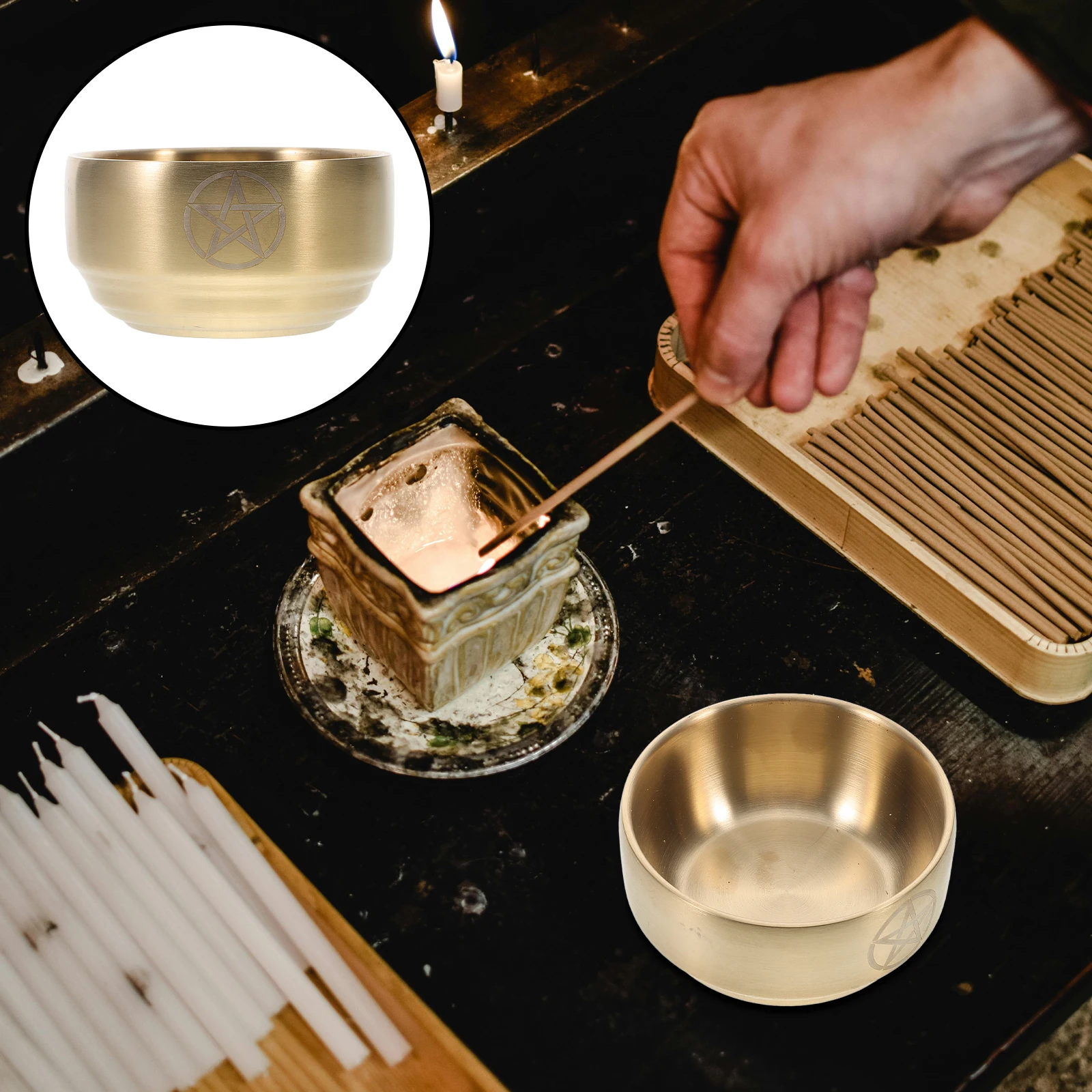 Copper Offering Bowl Altar Burner Smudging Dish Golden Treasure Basin Pentagram Design Brass Bowl For Home
Copper Offering Bowl Altar Burner Smudging Dish Golden Treasure Basin Pentagram Design Brass Bowl For Home