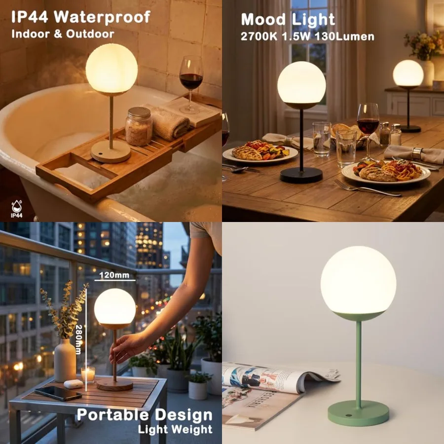 Cordless Table Lamp with Globe Shade, Rechargeable Dimmable Bedside Light, Shower Lamp Waterproof, Touch Control, 8-72 Hours Ru
Cordless Table Lamp with Globe Shade, Rechargeable Dimmable Bedside Light, Shower Lamp Waterproof, Touch Control, 8-72 Hours Ru