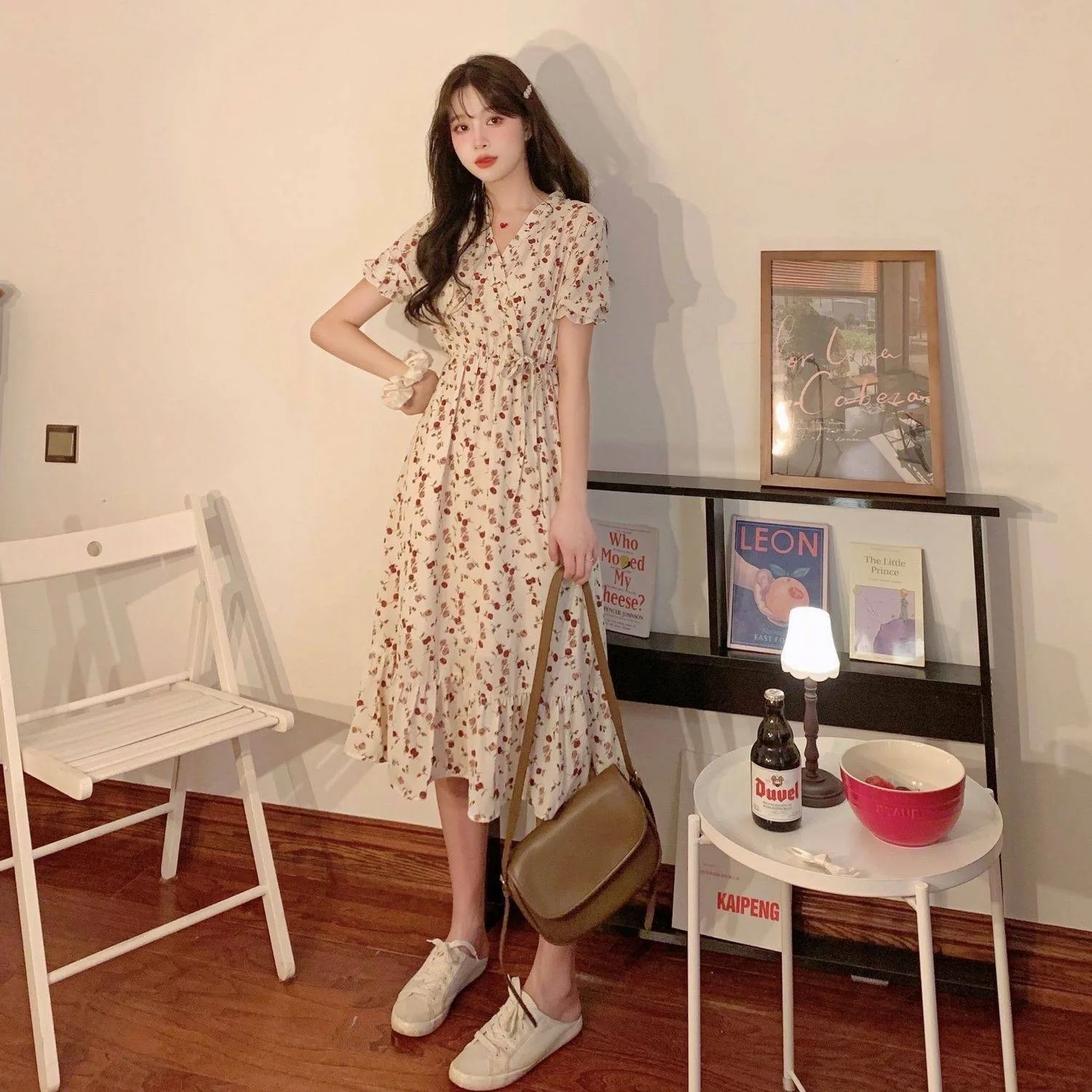 Summer Floral Print Maxi Dress Women's plus Size Waist Cinched Belly Concealing Slimming Mid-Length French Style Bubble Sleeve
Summer Floral Print Maxi Dress Women's plus Size Waist Cinched Belly Concealing Slimming Mid-Length French Style Bubble Sleeve