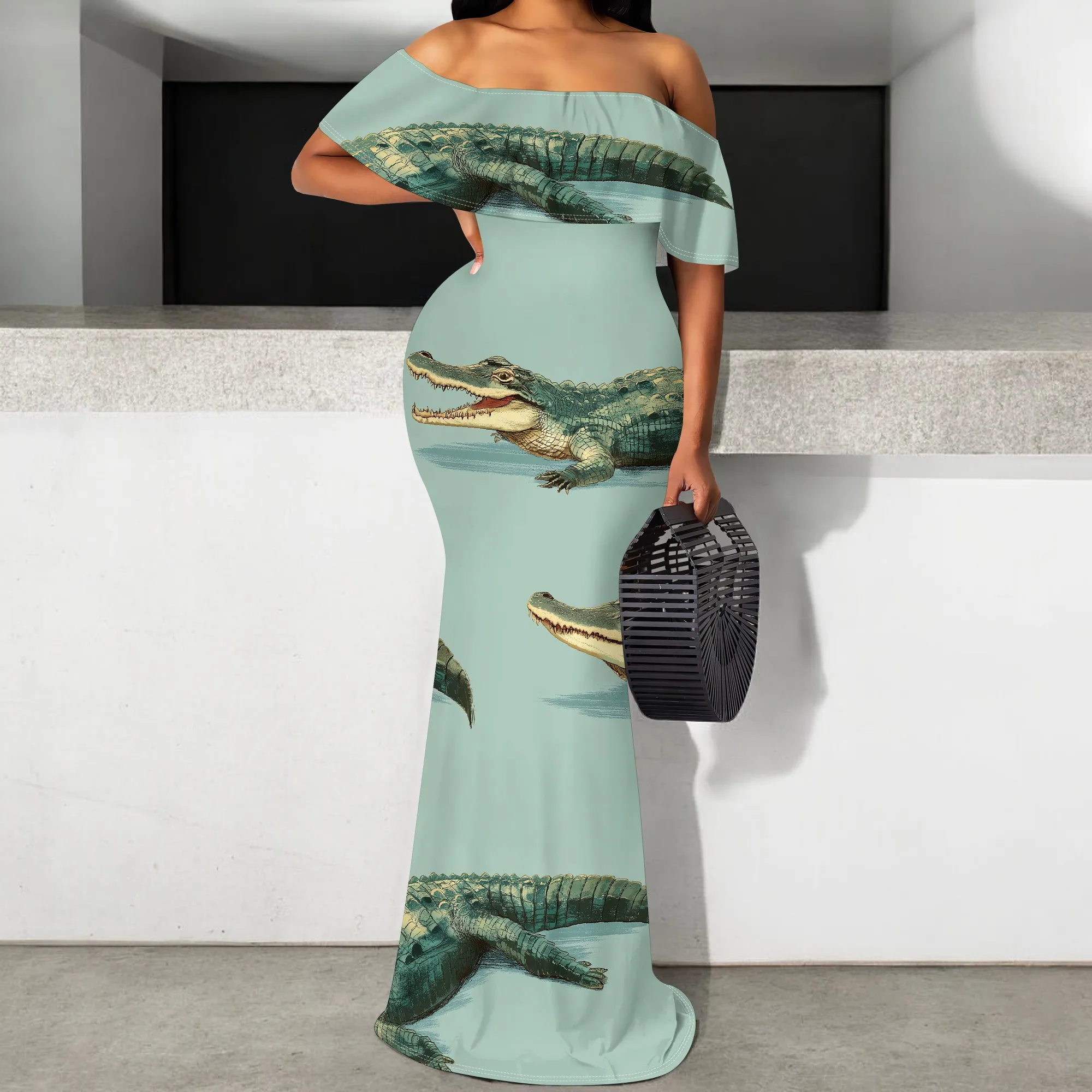 Women's Exotic Alligator Print Maxi Dress - Off Shoulder Bodycon Mermaid Gown for Tropical Vacation & Summer Party S-3XL
Women's Exotic Alligator Print Maxi Dress - Off Shoulder Bodycon Mermaid Gown for Tropical Vacation & Summer Party S-3XL