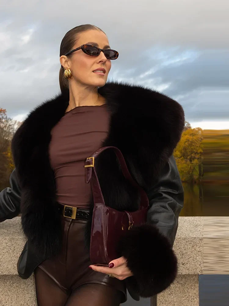 Women Solid Big Lapel Double Breasted Waist-cinching Coat Lady Winter Warm Jackets Fashion Leather Faux Fur Patchwork Jackets
Women Solid Big Lapel Double Breasted Waist-cinching Coat Lady Winter Warm Jackets Fashion Leather Faux Fur Patchwork Jackets