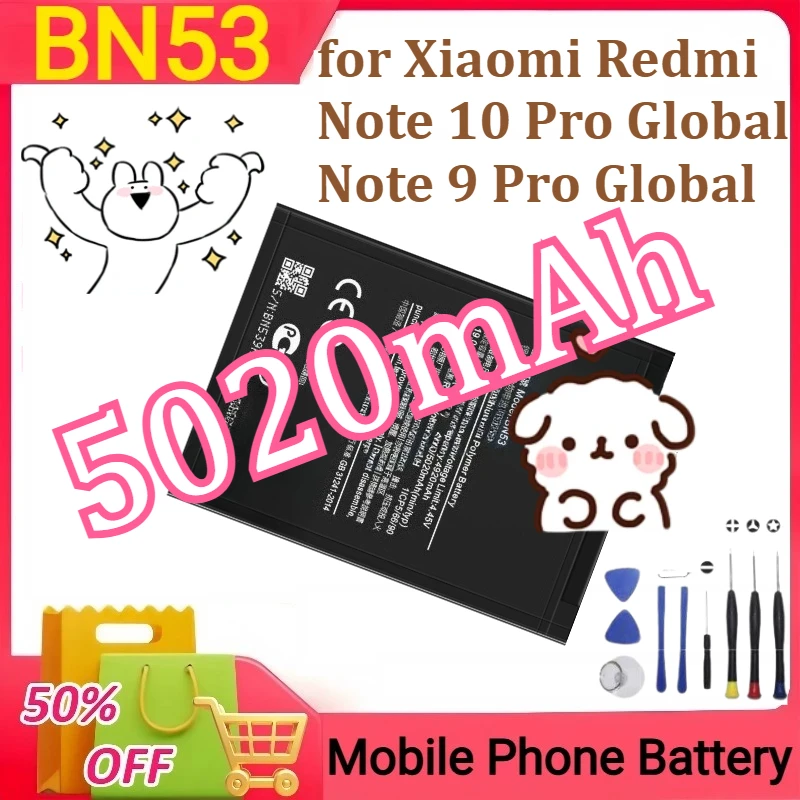 BN53 Battery for Xiaomi Redmi Note 10 Pro Global / Note 9 Pro Global PocoM2 Pro Replacement Batteries 5020mAh +Tools
BN53 Battery for Xiaomi Redmi Note 10 Pro Global / Note 9 Pro Global PocoM2 Pro Replacement Batteries 5020mAh +Tools