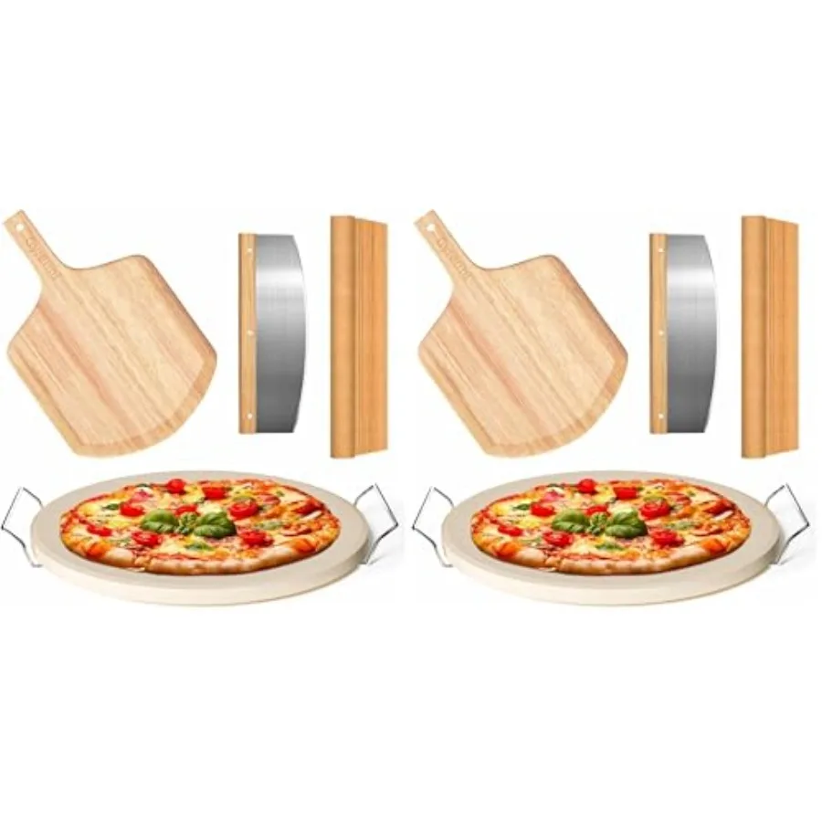 5 PCS Round Pizza Stone Set 13" Pizza Stone for Oven and Grill with Pizza Peel OAK Serving Rack Pizza Cutter and 10pcs Cooking
5 PCS Round Pizza Stone Set 13" Pizza Stone for Oven and Grill with Pizza Peel OAK Serving Rack Pizza Cutter and 10pcs Cooking