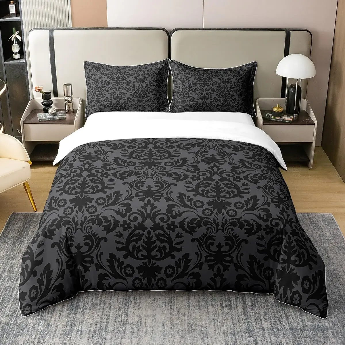 Antique Victorian Baroque Bedding Set King Size Grey Black Damask Duvet Cover With 2 Pillowcases Gothic Vintage
Antique Victorian Baroque Bedding Set King Size Grey Black Damask Duvet Cover With 2 Pillowcases Gothic Vintage