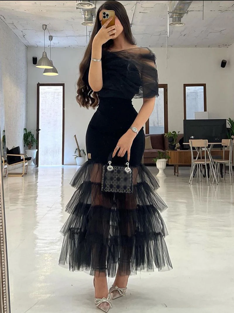 Elegant Black Gauze See Through Women Wedding Dress Sexy Off The Shoulder Party Dress Luxury Layers Criss-cross Evening Dresses
Elegant Black Gauze See Through Women Wedding Dress Sexy Off The Shoulder Party Dress Luxury Layers Criss-cross Evening Dresses