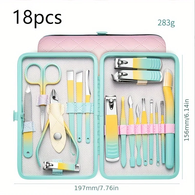 Полный маникюрный набор из 18 предметов, косметические инструменты цвета макарон с очистителем ушей, машинкой для стрижки ногтей, средство для удаления кутикулы, уход за ногтями на пальцах ног, портативный
Полный маникюрный набор из 18 предметов, косметические инструменты цвета макарон с очистителем ушей, машинкой для стрижки ногтей, средство для удаления кутикулы, уход за ногтями на пальцах ног, портативный