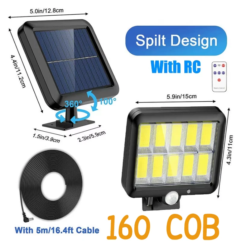 160COB Solar Sensor Split Wall Lamp 3 Mode Waterproof Motion Garden Street Lights Security Solar Lamp Garden Porch LED Light
160COB Solar Sensor Split Wall Lamp 3 Mode Waterproof Motion Garden Street Lights Security Solar Lamp Garden Porch LED Light