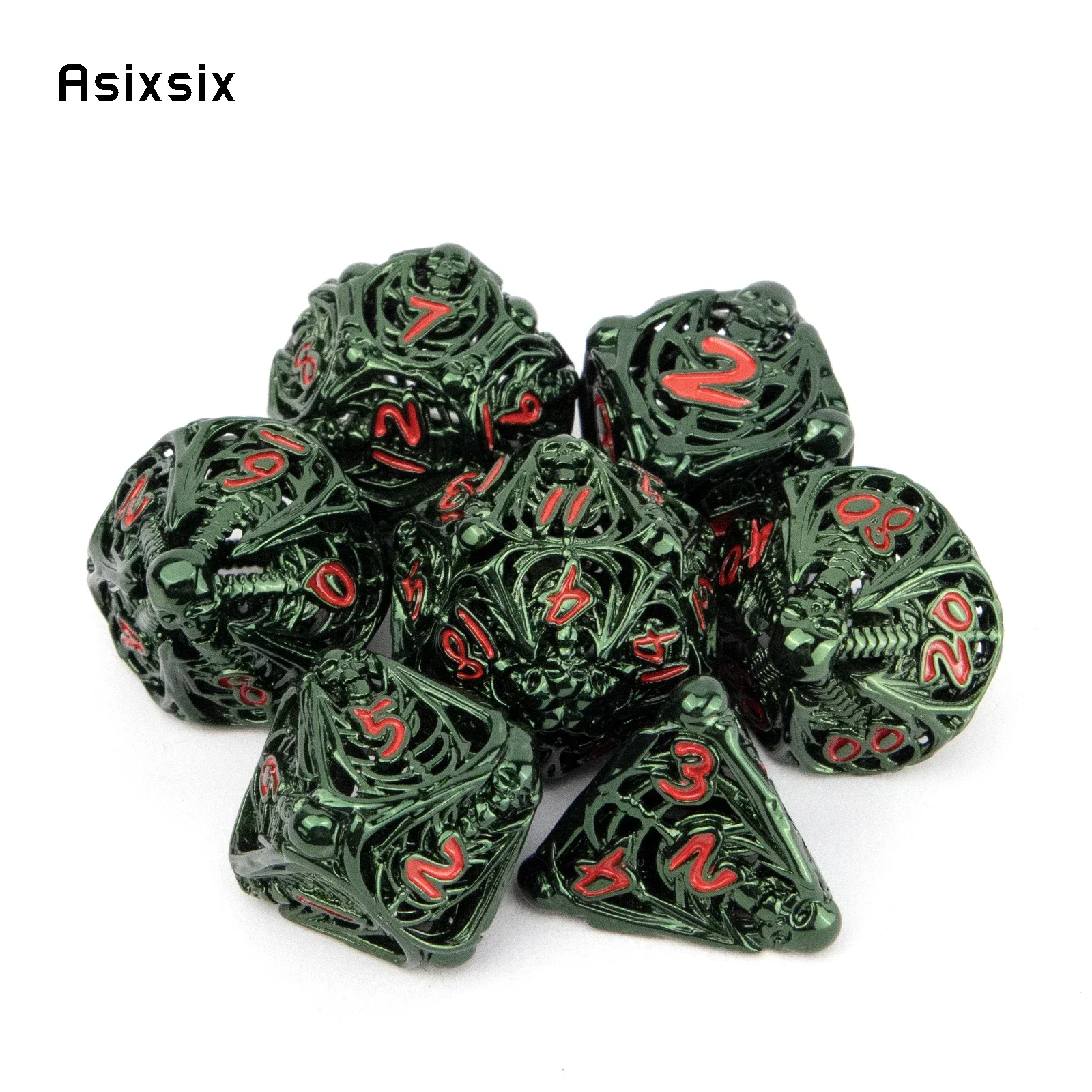 7 Pcs Green Red Skull Metal Dice Hollow Metal Polyhedral Dice Set Suitable for Role-Playing RPG Board Game Gift
7 Pcs Green Red Skull Metal Dice Hollow Metal Polyhedral Dice Set Suitable for Role-Playing RPG Board Game Gift