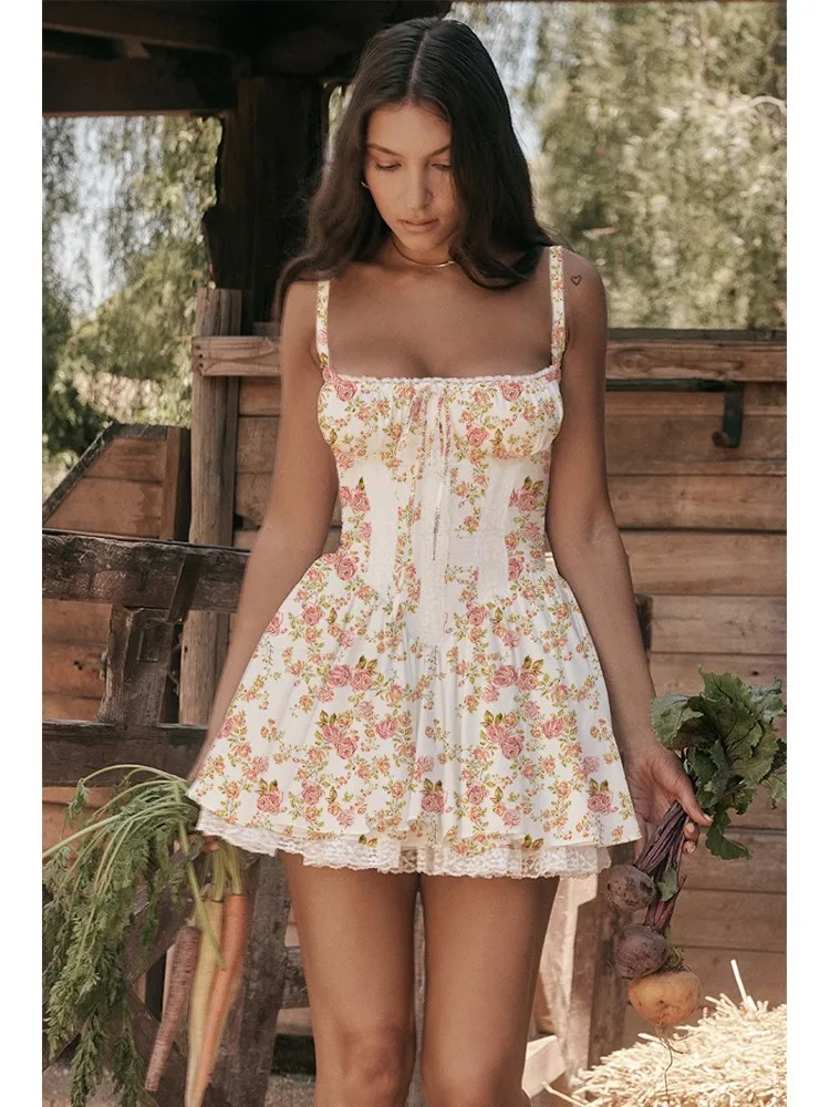 Summer Sexy Style Lace Matching Waist Suspender Dress Women's Fashion Square Collar Mid-waist Tie Sleeveless Mini Dresses
Summer Sexy Style Lace Matching Waist Suspender Dress Women's Fashion Square Collar Mid-waist Tie Sleeveless Mini Dresses