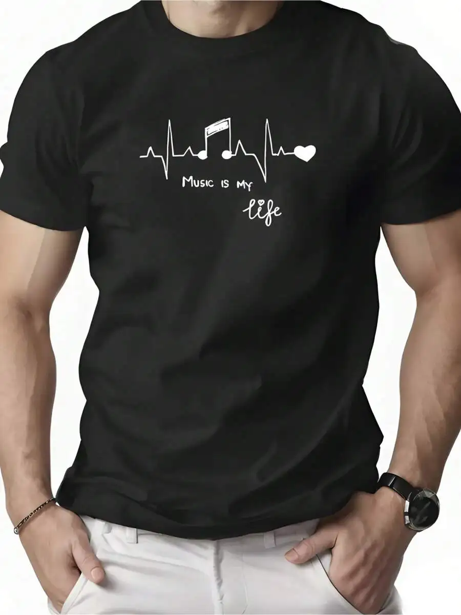 Men Black Cotton Crew Neck T-Shirt Music Is My Life Graphic Tee Heartbeat Design Casual Everyday Shirt
Men Black Cotton Crew Neck T-Shirt Music Is My Life Graphic Tee Heartbeat Design Casual Everyday Shirt