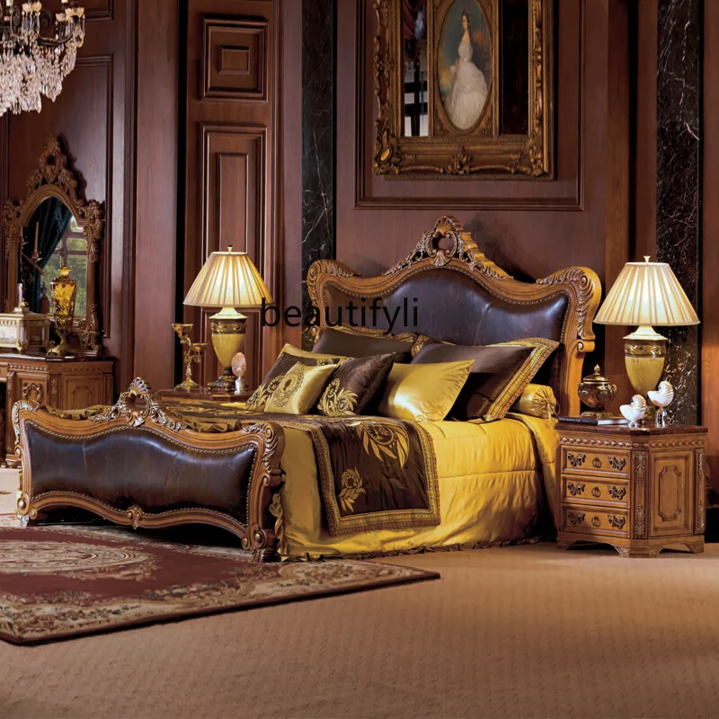 European pure solid wood double bed 1.8-1 meters bedroom leather bed American wedding bed luxury
European pure solid wood double bed 1.8-1 meters bedroom leather bed American wedding bed luxury