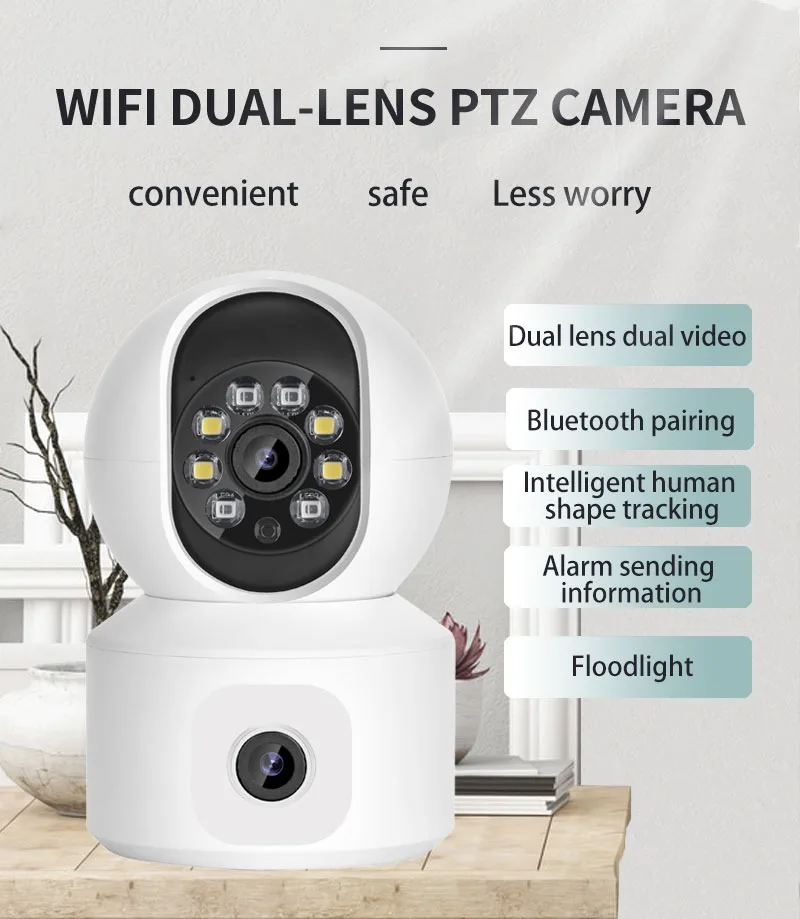 360° Dual Lens WiFi Security Camera 2*2MP HD PTZ Night Vision 2 Way Audio Motion Alert EU/US/UK/AU Standard
360° Dual Lens WiFi Security Camera 2*2MP HD PTZ Night Vision 2 Way Audio Motion Alert EU/US/UK/AU Standard