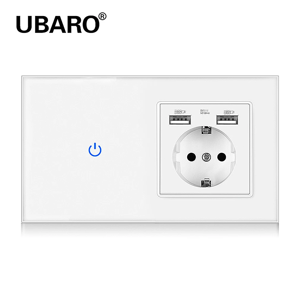 UBARO EU UK Standard Tempered Crystal Glass Sensor Button Wall Panel Light Touch Switch With USB Socket Electrical Power Outlet
UBARO EU UK Standard Tempered Crystal Glass Sensor Button Wall Panel Light Touch Switch With USB Socket Electrical Power Outlet