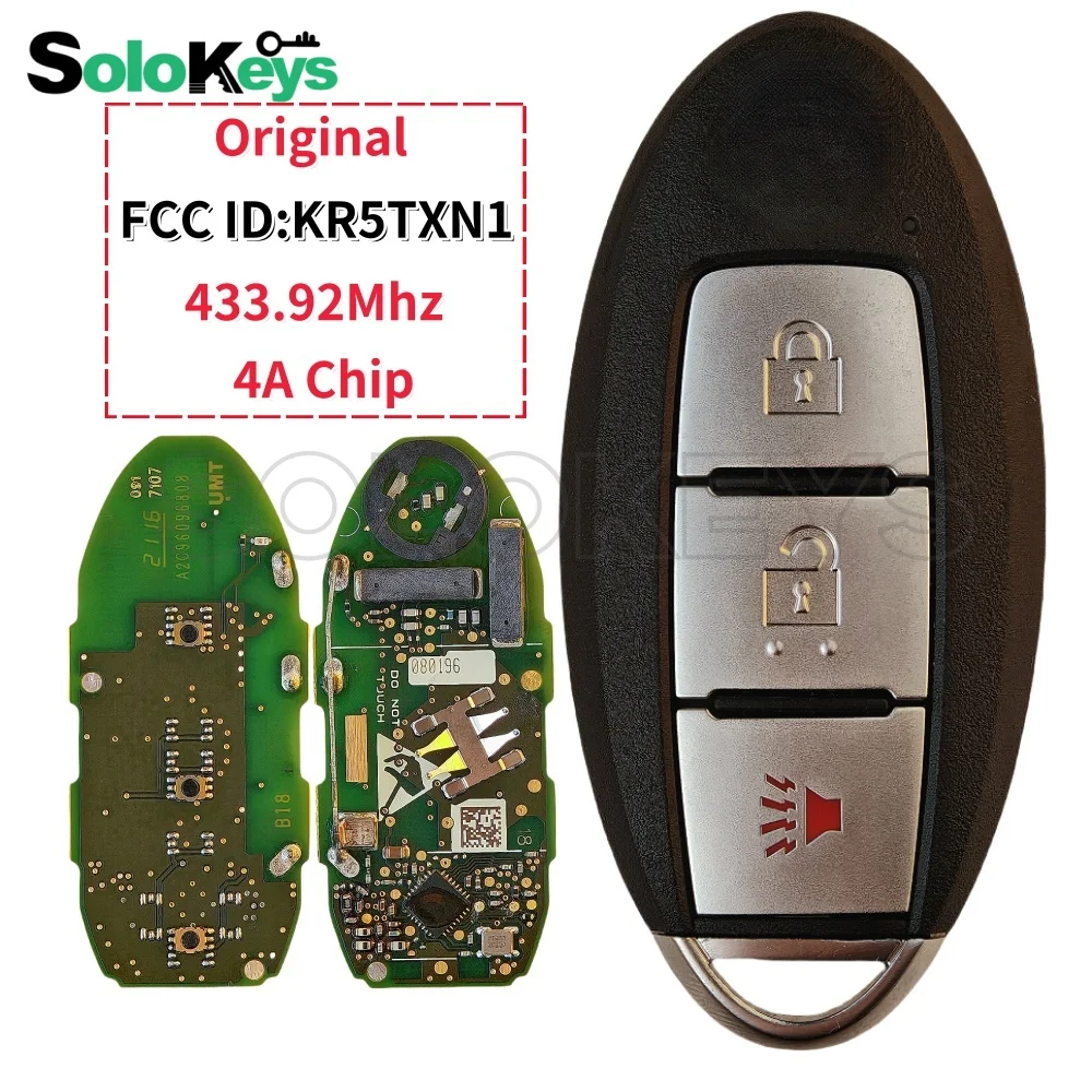 SOLOKEYS KR5TXN1 S180144502 Original Smart Key 3 Buttons 433.92Mhz 4A Chip For 2018-2021 Nissan Kicks Rogue 285E3-5RA0A Keyless
SOLOKEYS KR5TXN1 S180144502 Original Smart Key 3 Buttons 433.92Mhz 4A Chip For 2018-2021 Nissan Kicks Rogue 285E3-5RA0A Keyless