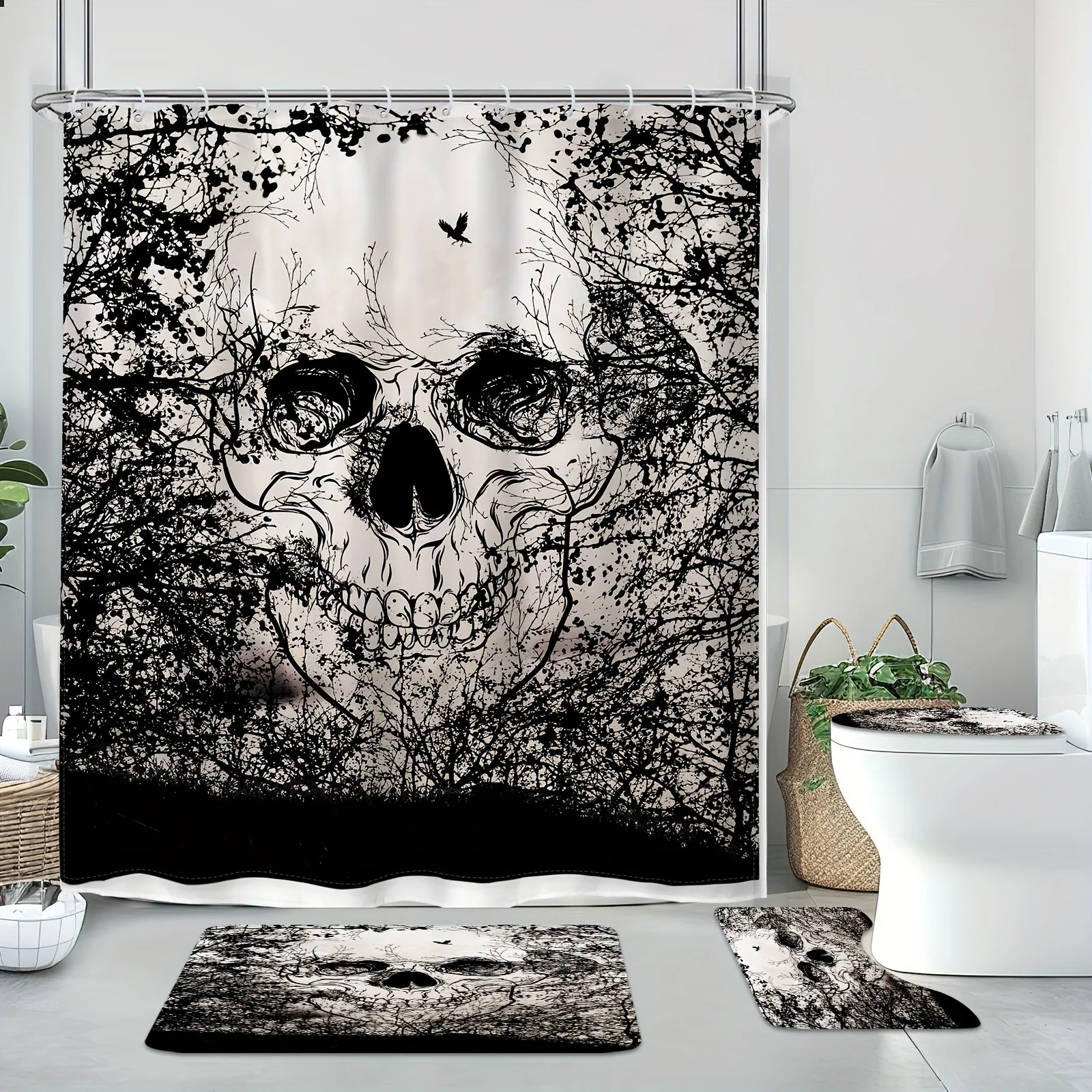Набор для ванной комнаты Mystical Skull in Whispering Forest — водонепроницаемая занавеска для душа, крышка унитаза, коврик для ванной и контурный коврик
Набор для ванной комнаты Mystical Skull in Whispering Forest — водонепроницаемая занавеска для душа, крышка унитаза, коврик для ванной и контурный коврик