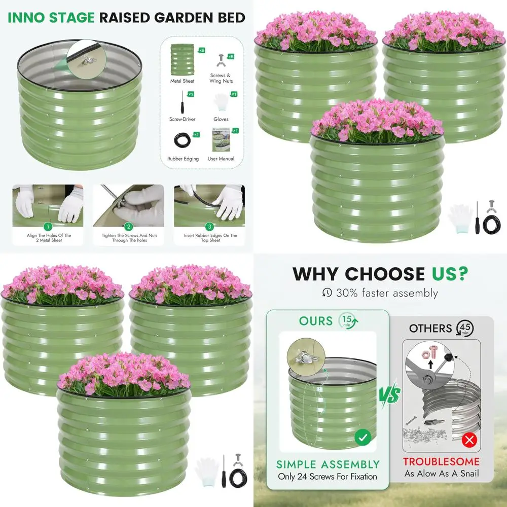 Round Galvanized 3-Piece Raised Garden Bed Kit - 2x2x1.4ft Outdoor Planter for Vegetables, Fruits, Herbs, Flowers, Olive Green
Round Galvanized 3-Piece Raised Garden Bed Kit - 2x2x1.4ft Outdoor Planter for Vegetables, Fruits, Herbs, Flowers, Olive Green