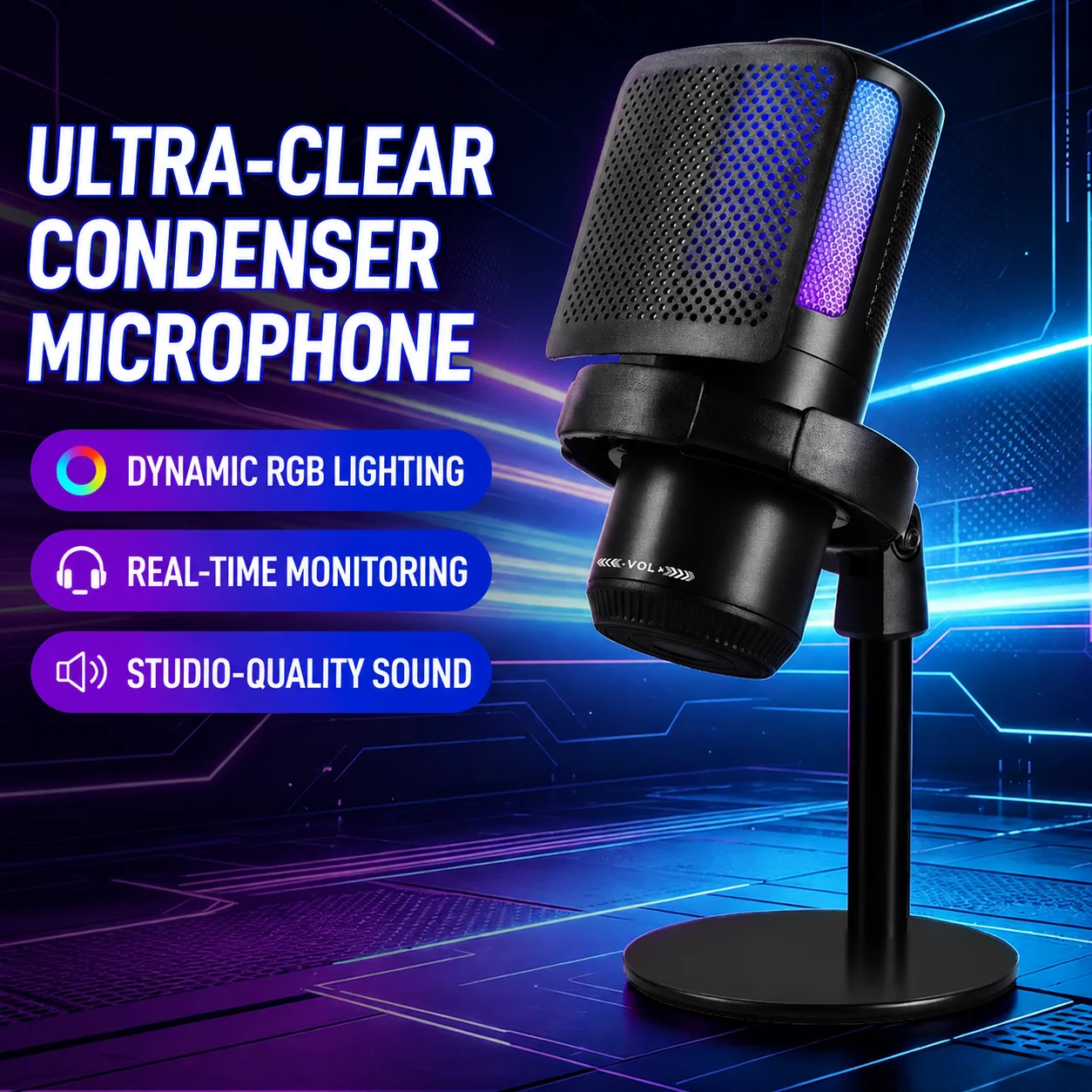 FUHAM V9 RGB Condenser Microphone, Wired USB Plug-and-Play No Battery Needed, for PC Gaming Live Streaming Podcasting Voice Over
FUHAM V9 RGB Condenser Microphone, Wired USB Plug-and-Play No Battery Needed, for PC Gaming Live Streaming Podcasting Voice Over