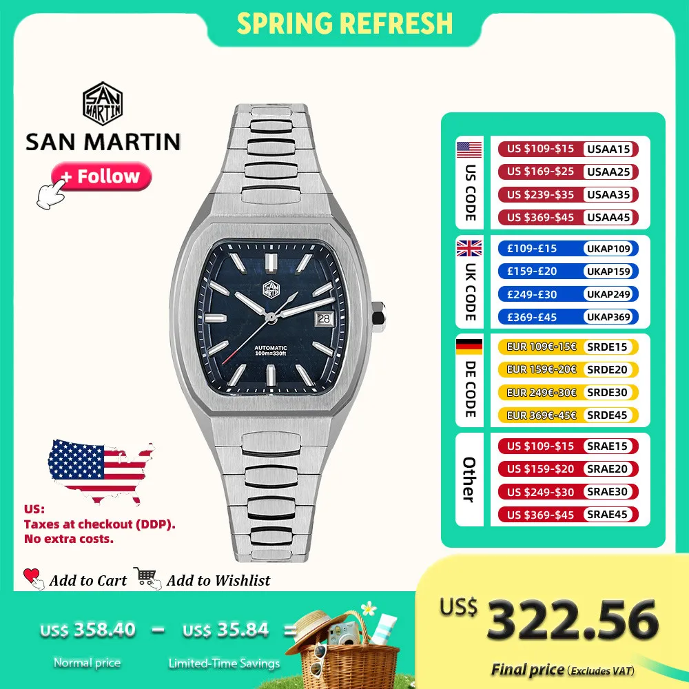 San Martin 39.5mm Tonneau Men Watch Luxury Business Automatic Mechanical Wristwatches Waterproof 10Bar BGW-X1 Luminous SN0145
San Martin 39.5mm Tonneau Men Watch Luxury Business Automatic Mechanical Wristwatches Waterproof 10Bar BGW-X1 Luminous SN0145