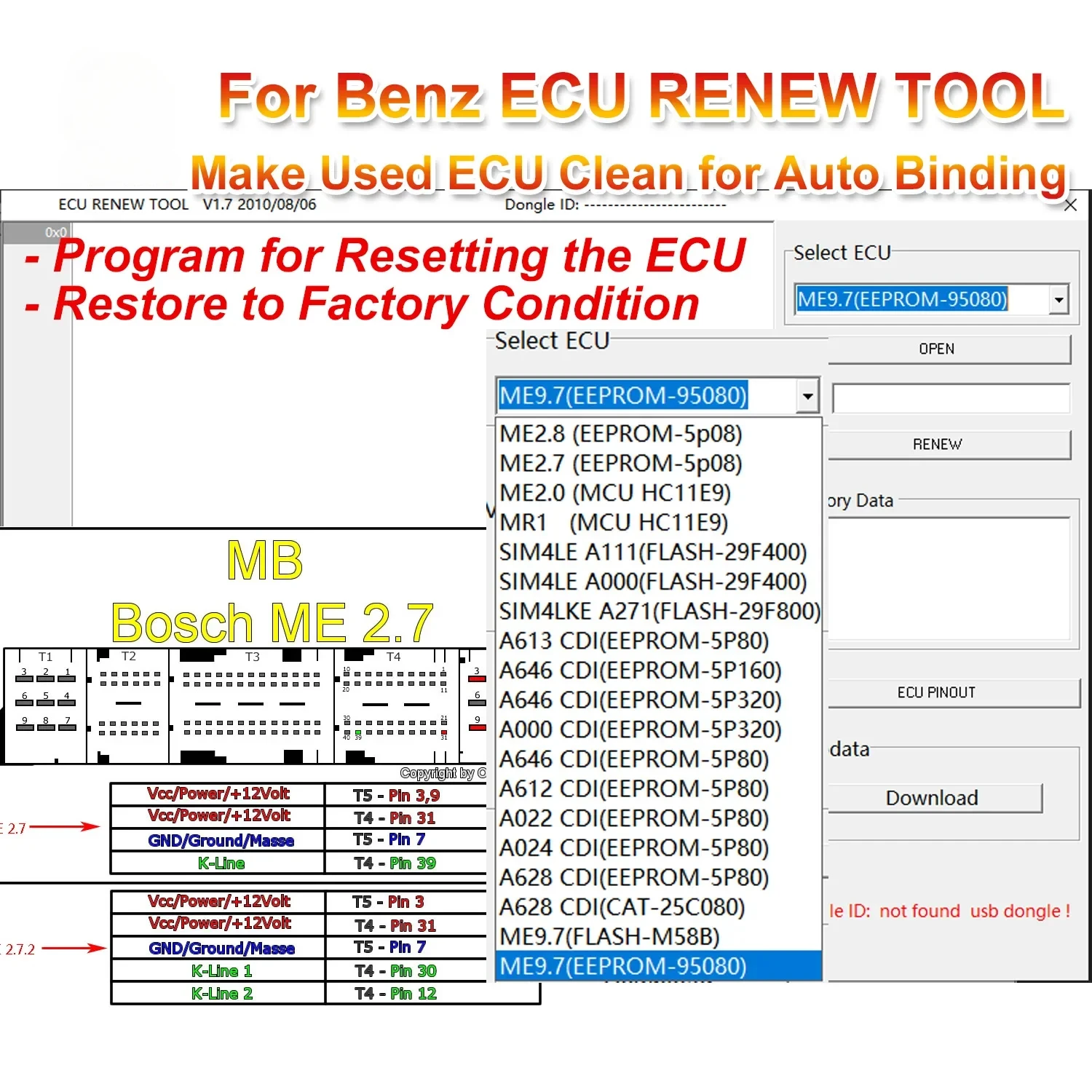 Для Mercedes/MB ECU RENEW TOOL V1.7 Создайте использование ECU Clean для программы автоматической переплета для сброса ECU Поддержка ME9.7 MR ME2.0
Для Mercedes/MB ECU RENEW TOOL V1.7 Создайте использование ECU Clean для программы автоматической переплета для сброса ECU Поддержка ME9.7 MR ME2.0